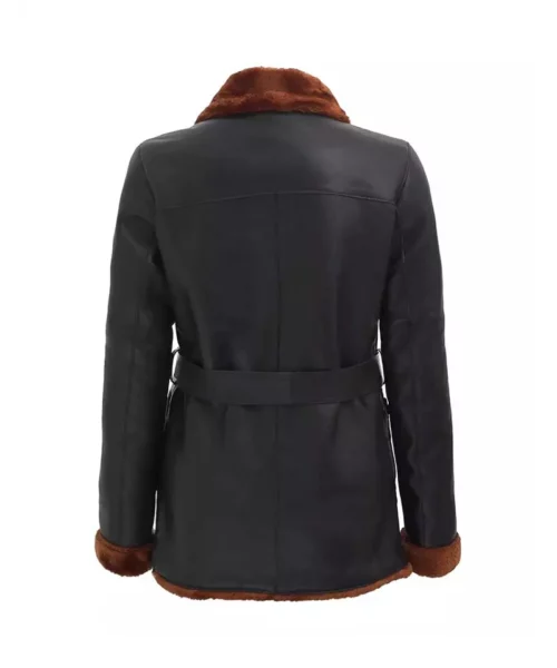 Women's Double Breasted Shearling Leather 3-4 Length Coat