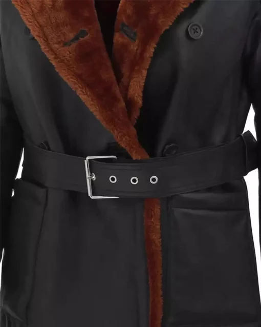 Women's Double Breasted Shearling Leather 3-4 Length Coat