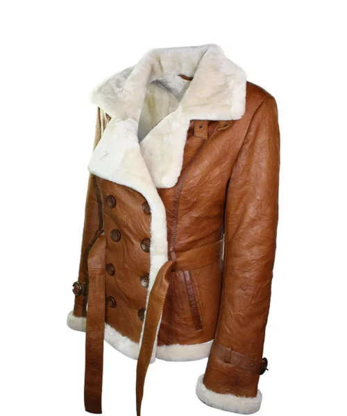 Women's Tan Brown Double Breasted Shearling Jacket