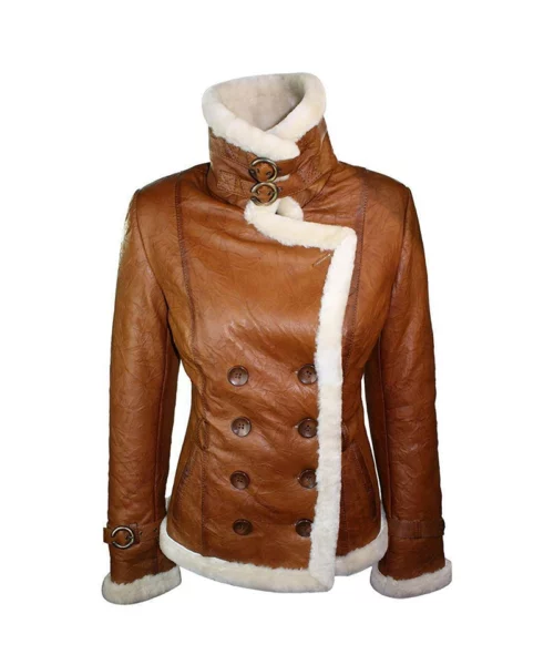 Women's Tan Brown Double Breasted Shearling Jacket