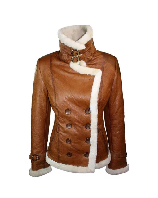 Women's Tan Brown Double Breasted Shearling Jacket