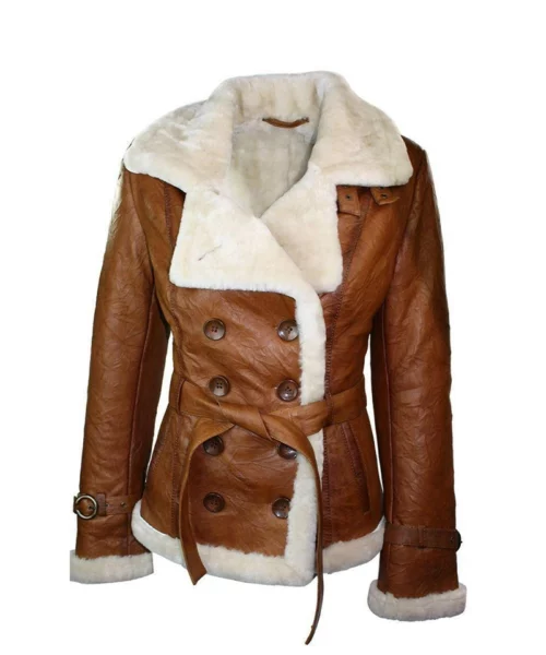 Women's Tan Brown Double Breasted Shearling Jacket