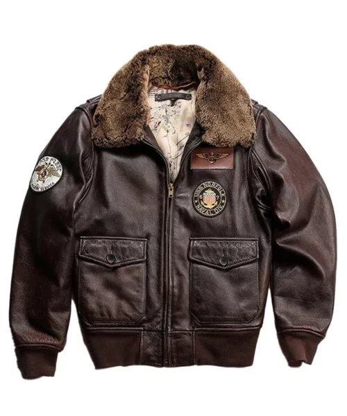 Men's Shearling Collar Vintage Aviator Leather Jacket