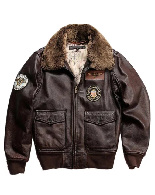 Men's Shearling Collar Vintage Aviator Leather Jacket