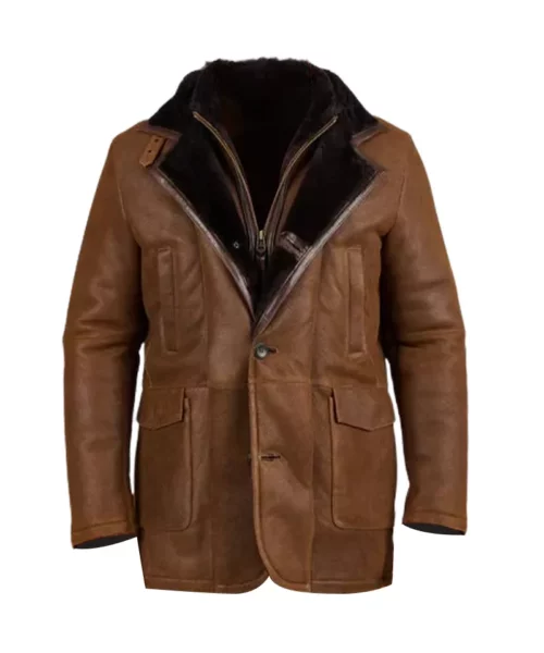 Brown Fur Double Shearling Genuine Leather Coat