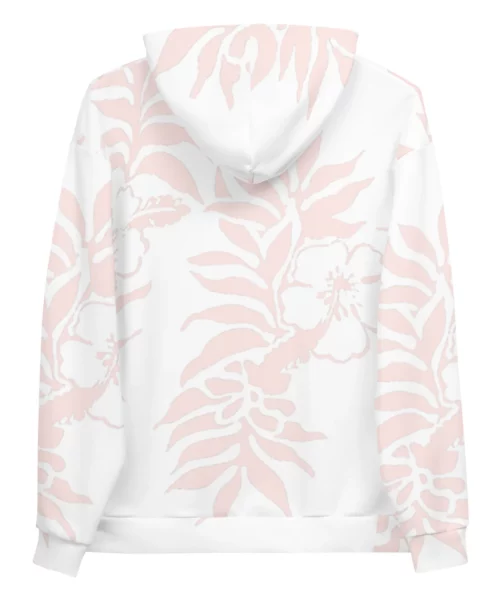 unisex light pink hibiscus printed hawaiian fleece hoodie