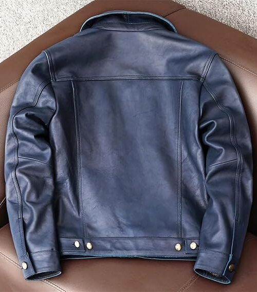 Men Trucker Denim Style Leather Jacket