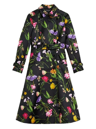 Elsbeth Black Floral Trench Coat