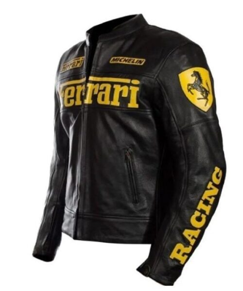 Ferrari Racing Black And Yellow Leather Jacket
