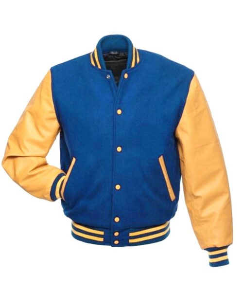 royal wool gold leather varsity jacket