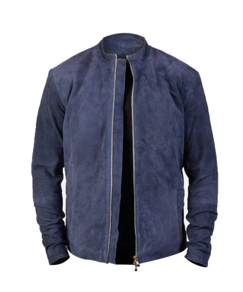 Suede Biker Charcoal Blue Jacket