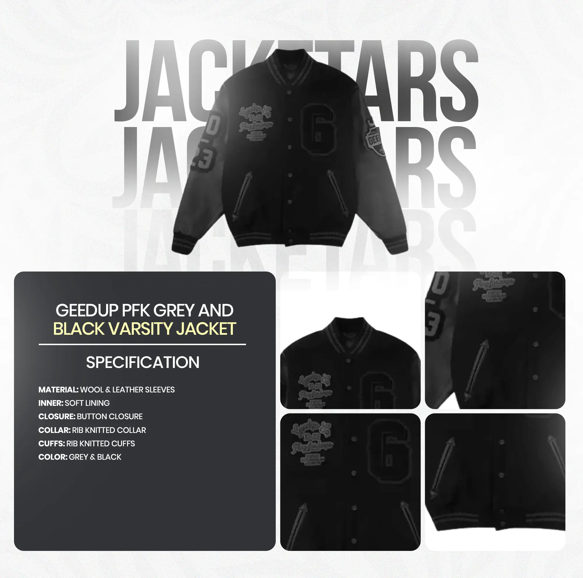 Geedup PFK Grey and Black Varsity Jacket