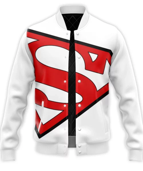 DC Superman Symbol White Varsity Jacket