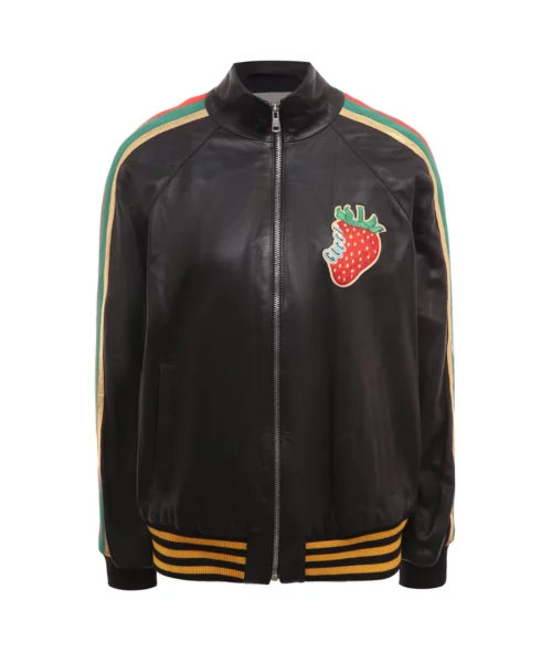 Gucci Strawberry Patch Leather Jacket