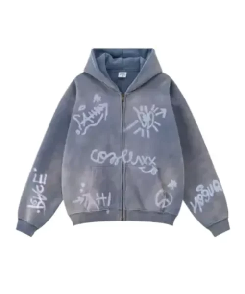 Inflation Graffiti Washed Zip Up Hoodie Blue