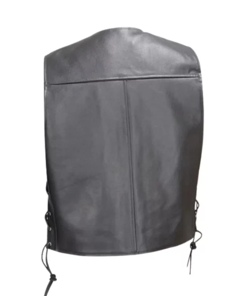Motorcycle Bike Concho Chain Black Leather Vest