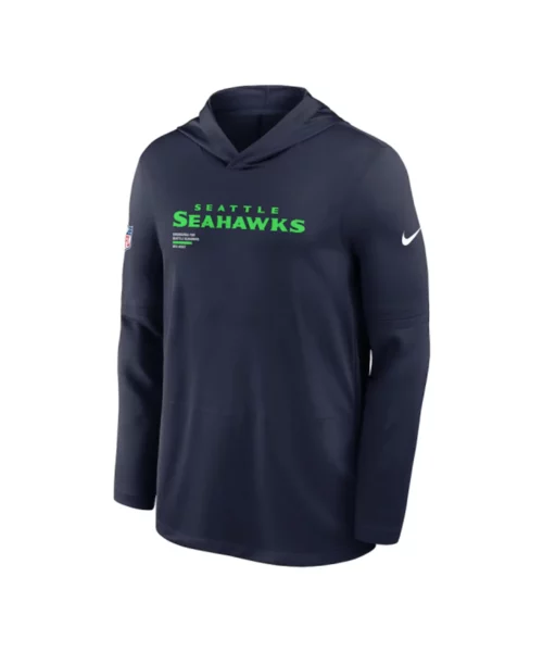 Seattle Seahawks Navy Sideline Sleeve Hoodie T-Shirt