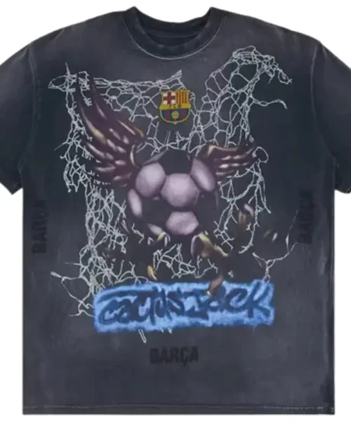 トップス Cactus Jack FCB Tee Travis L spray Travis Scott FC Barcelona Art Spray T-Shirt For Mens