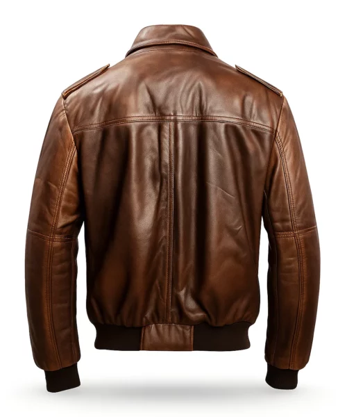90’S Vintage Bomber Leather Jacket Brown
