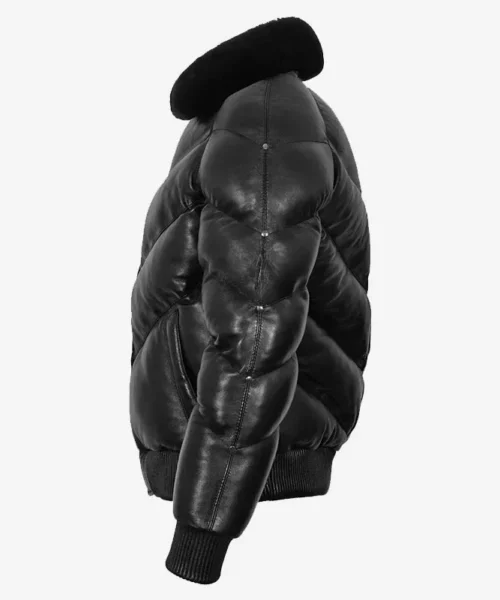 ACE Puffer Padded Fur Bomber Jacket Black