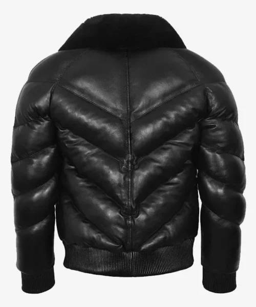 ACE Puffer Padded Fur Bomber Jacket Black
