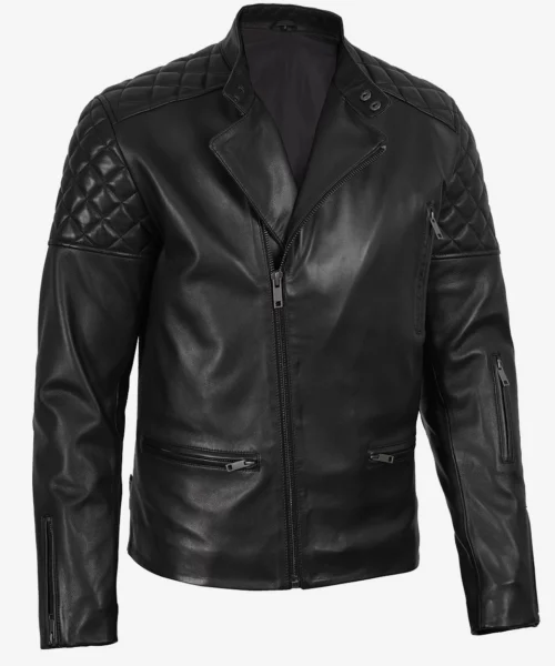 Asymmetrical Quilted Biker Leather Jacket