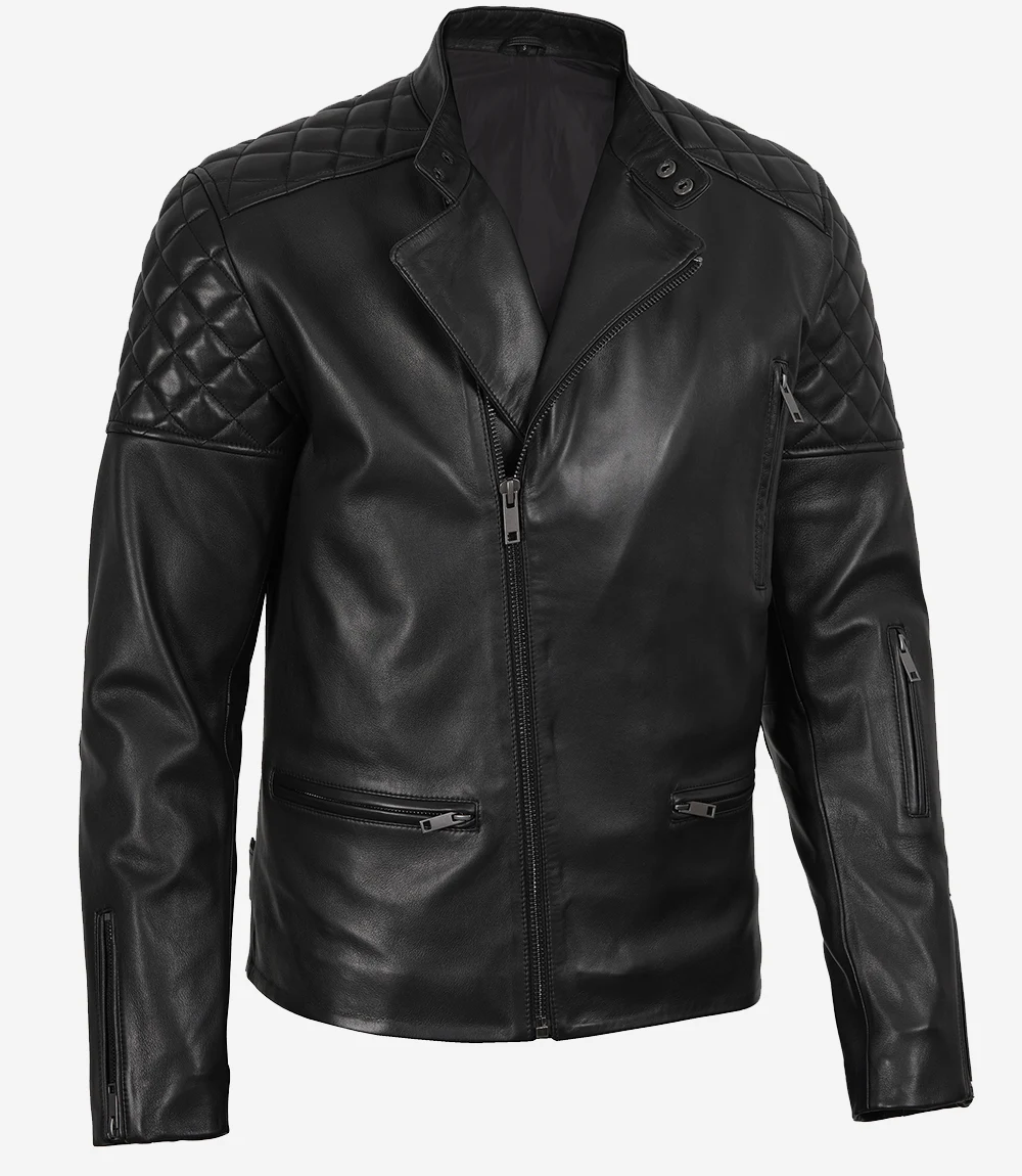 Asymmetrical Quilted Biker Leather Jacket