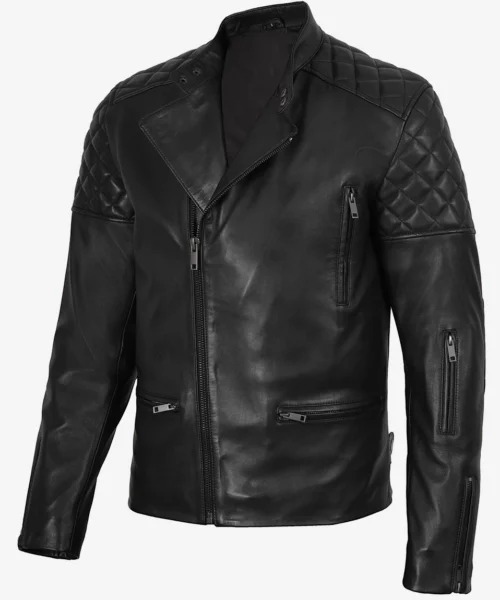 Asymmetrical Quilted Biker Leather Jacket