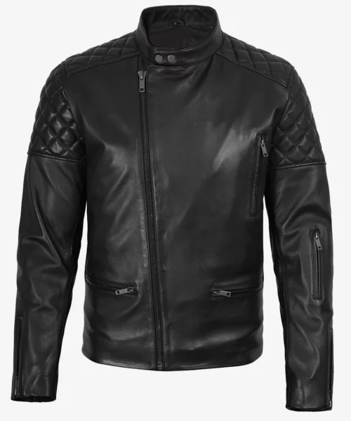 Asymmetrical Quilted Biker Leather Jacket