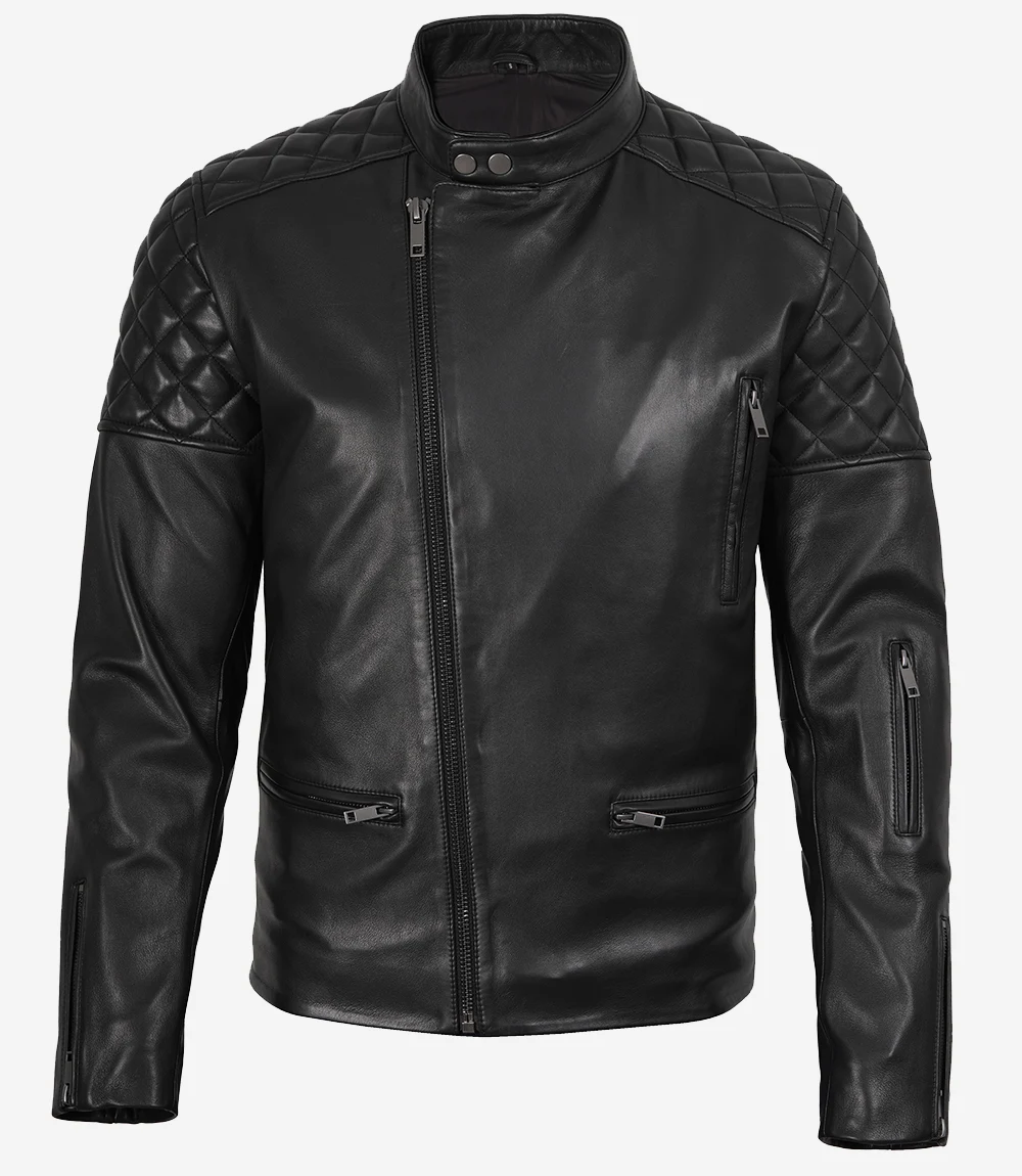 Asymmetrical Quilted Biker Leather Jacket