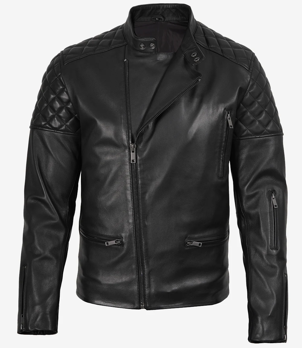 Asymmetrical Quilted Biker Leather Jacket