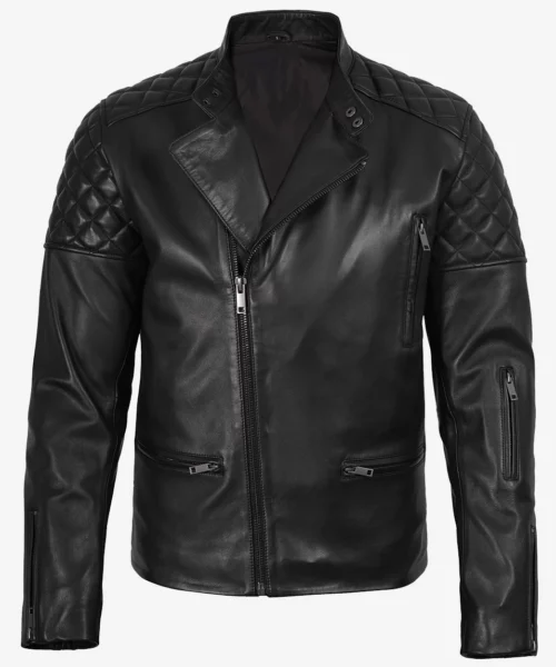 Asymmetrical Quilted Biker Leather Jacket