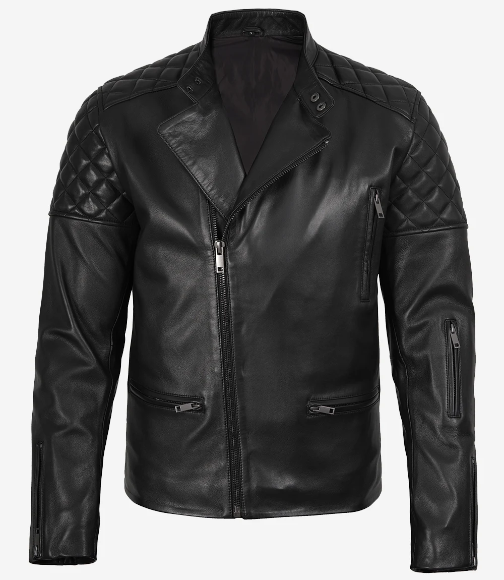 Asymmetrical Quilted Biker Leather Jacket