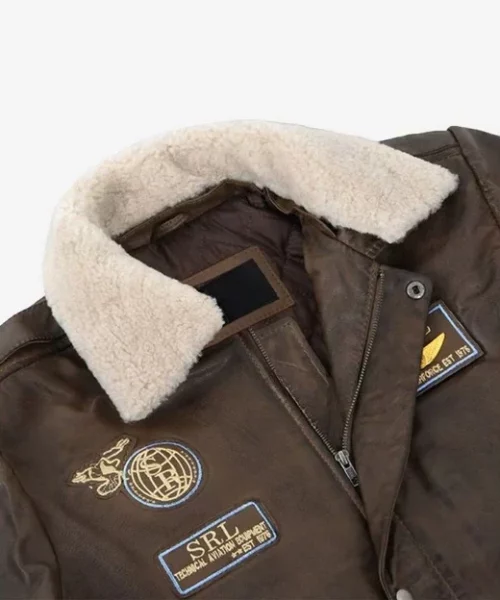 Aviator Shearling Fur Bomber Jacket Brown