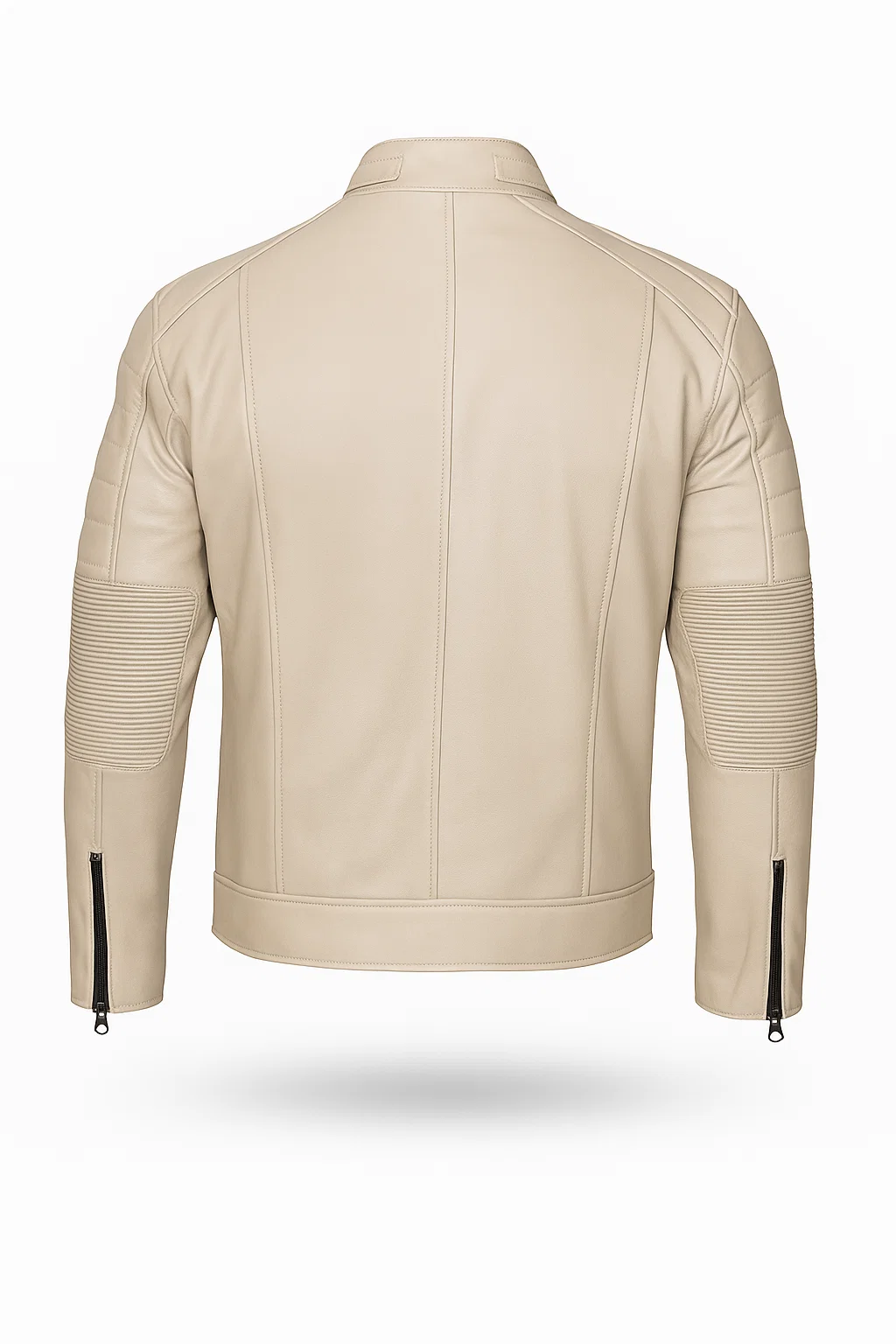 Beige Cafe Racer Leather Jacket