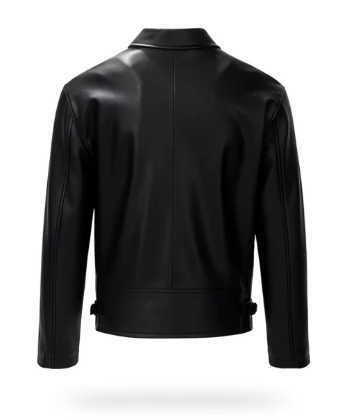 Black Cafe Racer Leather Jacket White Racing Stripes