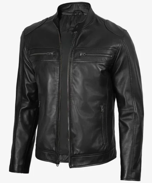 Black Lambskin Biker Leather Jacket