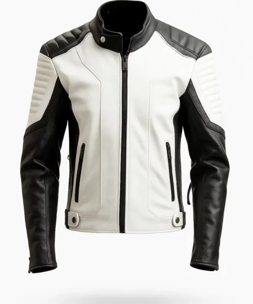 Black White Cafe Racer Leather Jacket