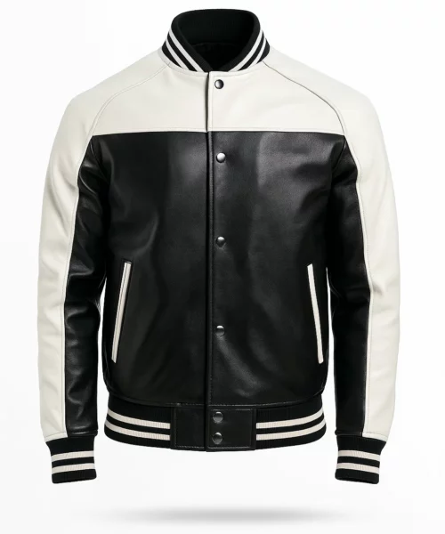 Black and White Leather Varsity Jacket