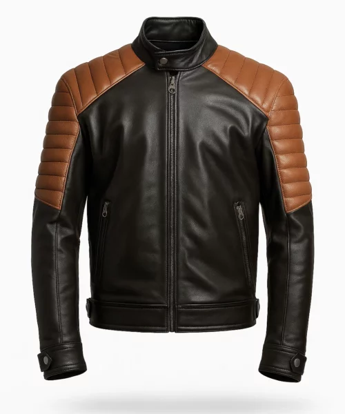 Brown Black Cafe Racer Leather Jacket