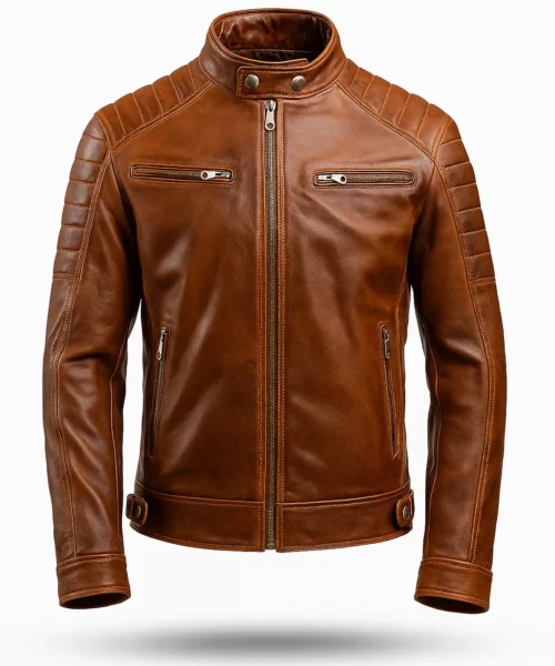 Brown Leather Cafe Racer Jacket