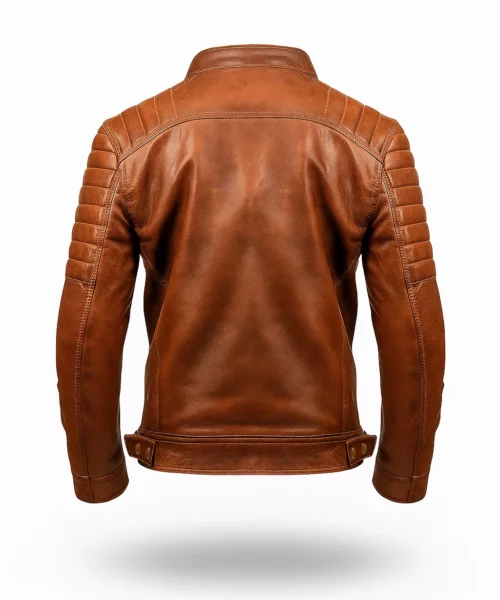 Brown Leather Cafe Racer Jacket
