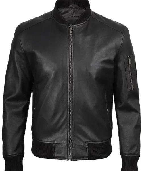 Bryan Real Lambskin Bomber Leather Jacket Black