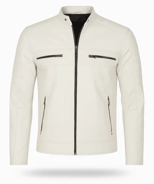 Cafe Racer White Leather Jacket