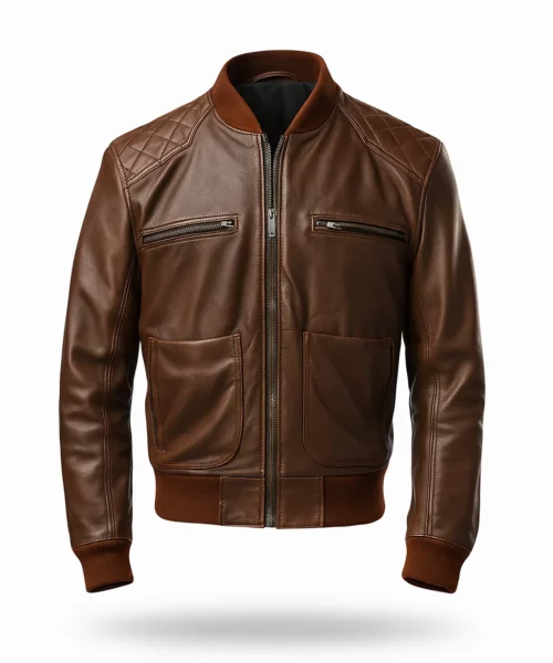 Coffee Brown Bomber Leather Jacket