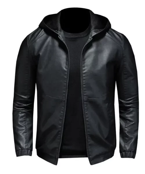 Crossett hooded leather Jacket Black