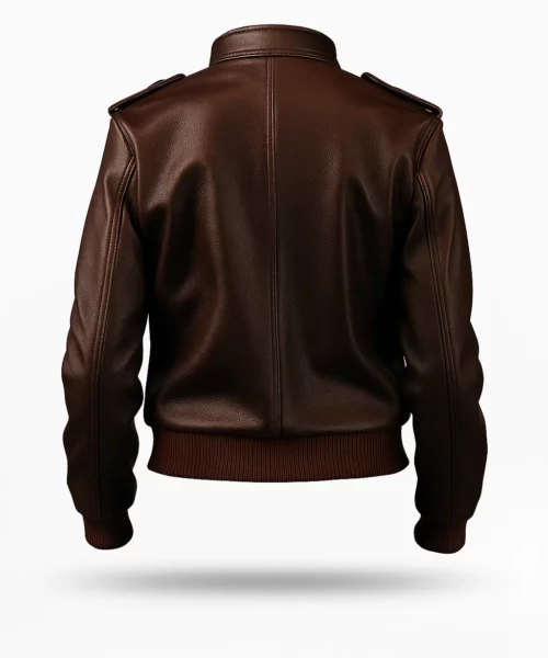 Dark Brown Leather Bomber Jacket