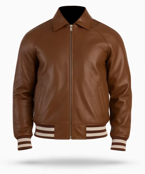 Dark Brown Leather Varsity Jacket