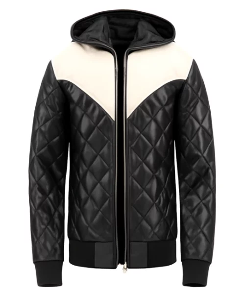 Dawkins Hooded Bomber Puffer Leather Jacket Black