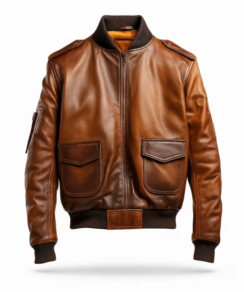 Distressed Brown Bomber Vintage Leather Jacket